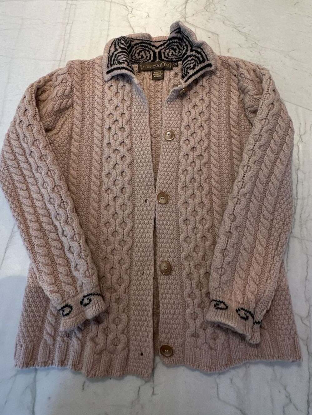 Inis Crafts Cable-Knit 100% Merino Wool Button-Up Cardigan Sweater